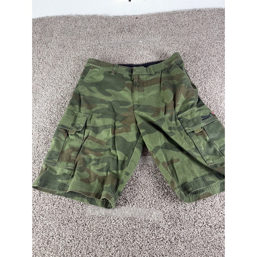Quiksilver Mens Green Camo Cargo Shorts Size 33 Camouflage Cotton Casual Outdoor